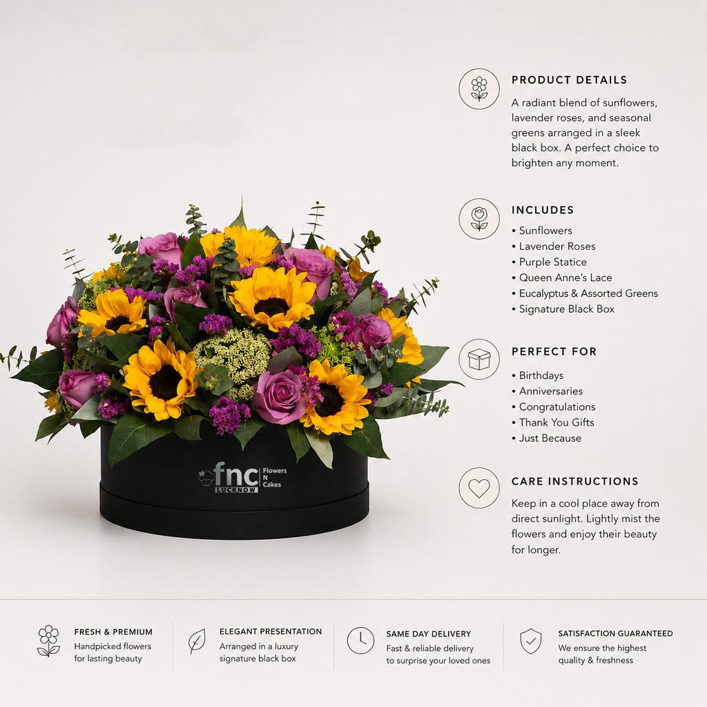 Sunflowers & Pink Roses Black Box