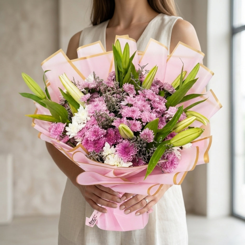 Pink Chrysanthemum & Lily Bouquet