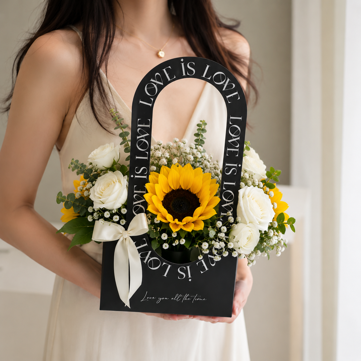 Sunflower & White Rose Love Stand