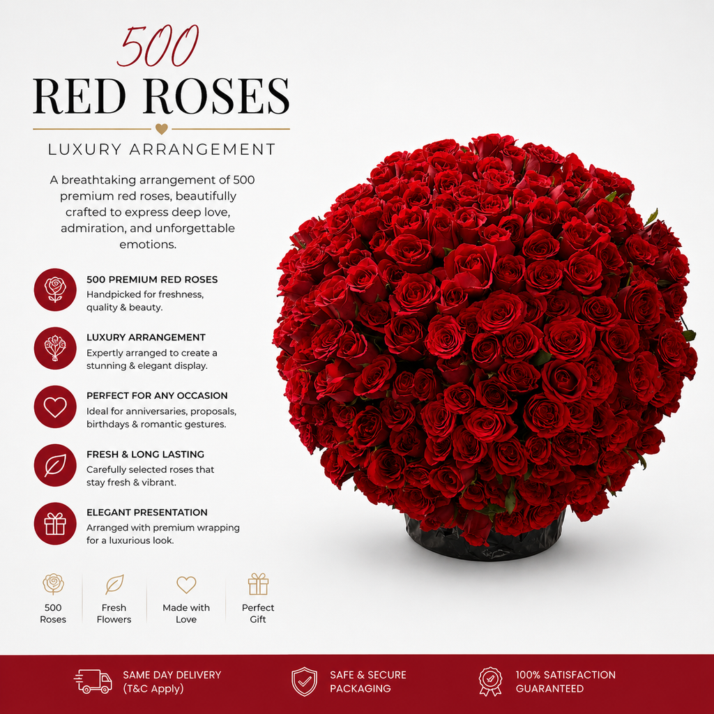 500 Red Roses Arrangement