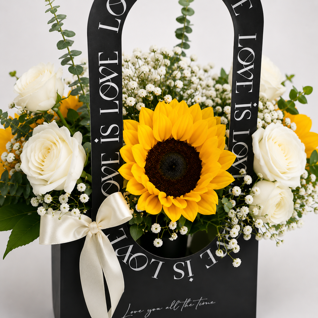 Sunflower & White Rose Love Stand
