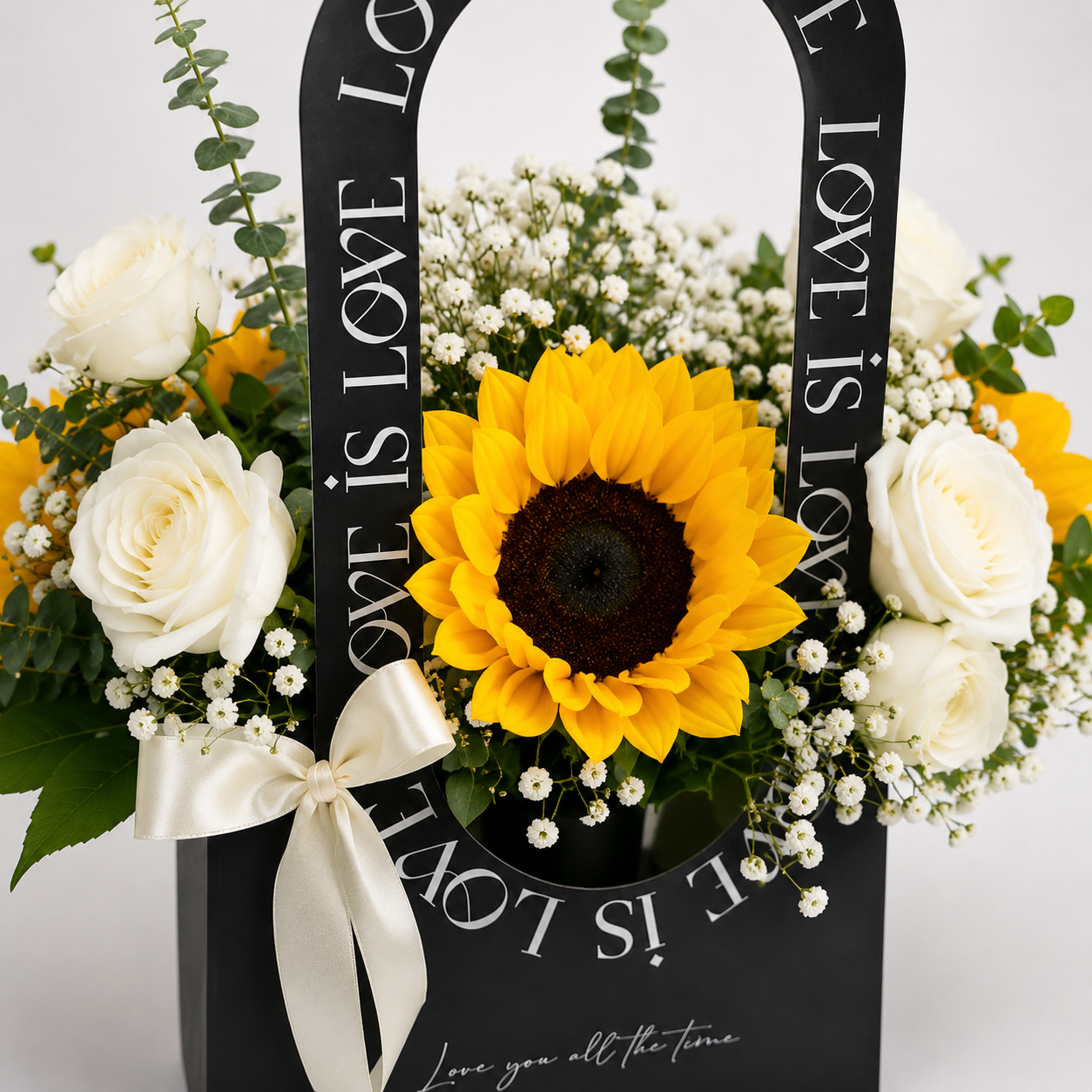 Sunflower & White Rose Love Stand