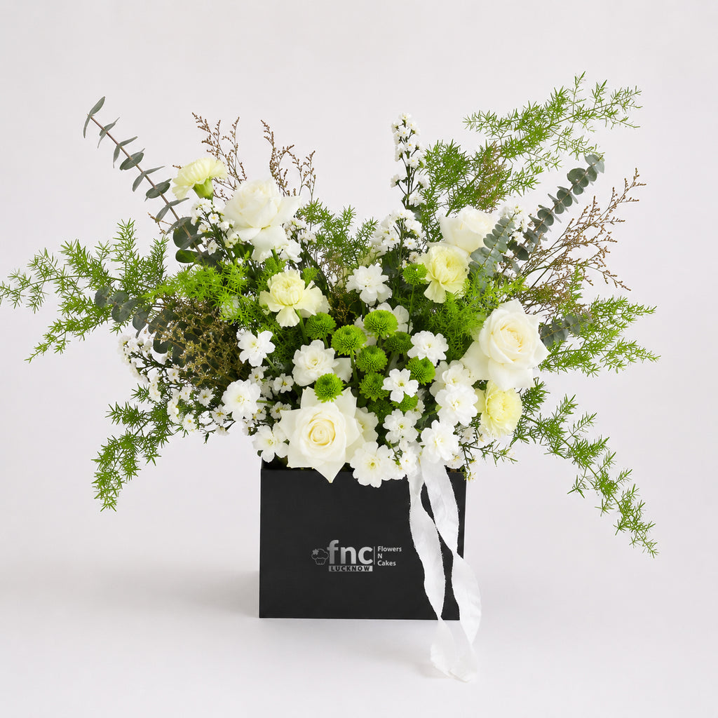 White and Green Floral Box Arrangement