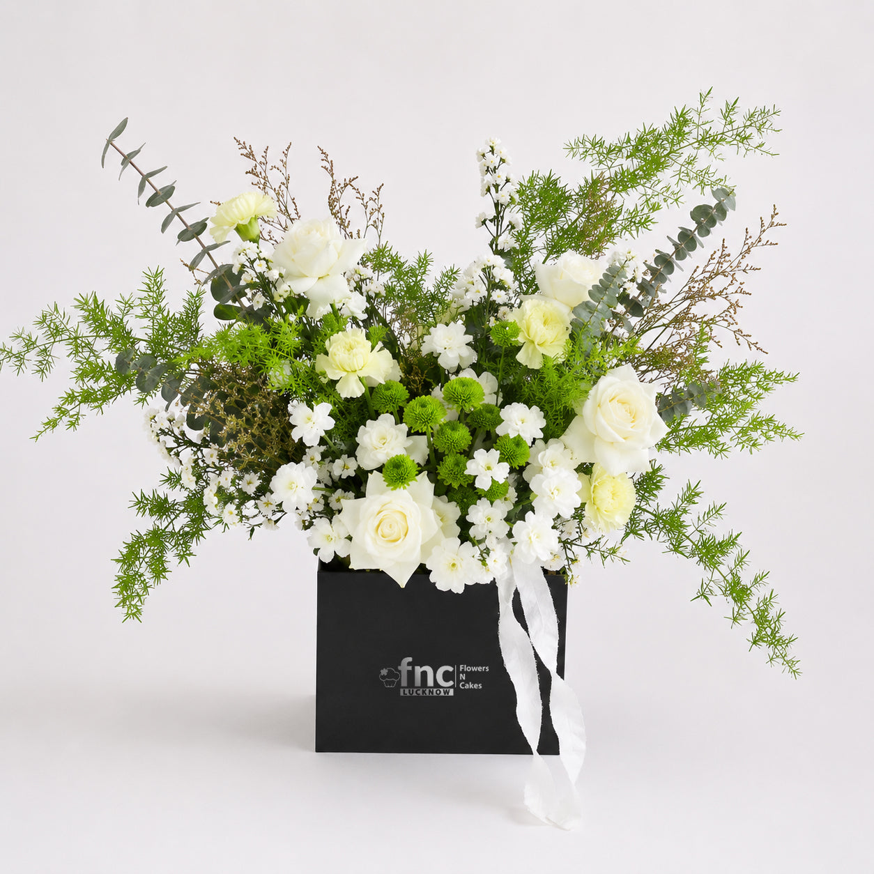 White and Green Floral Box Arrangement