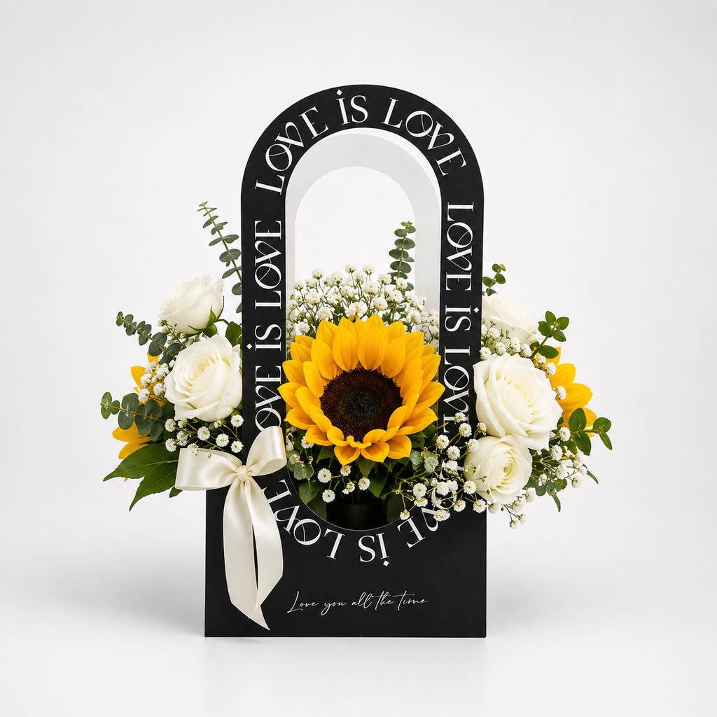 Sunflower & White Rose Love Stand