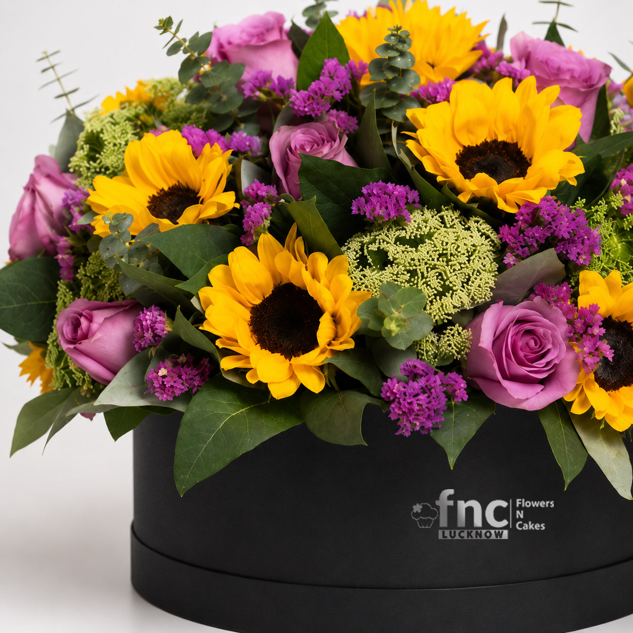 Sunflowers & Pink Roses Black Box