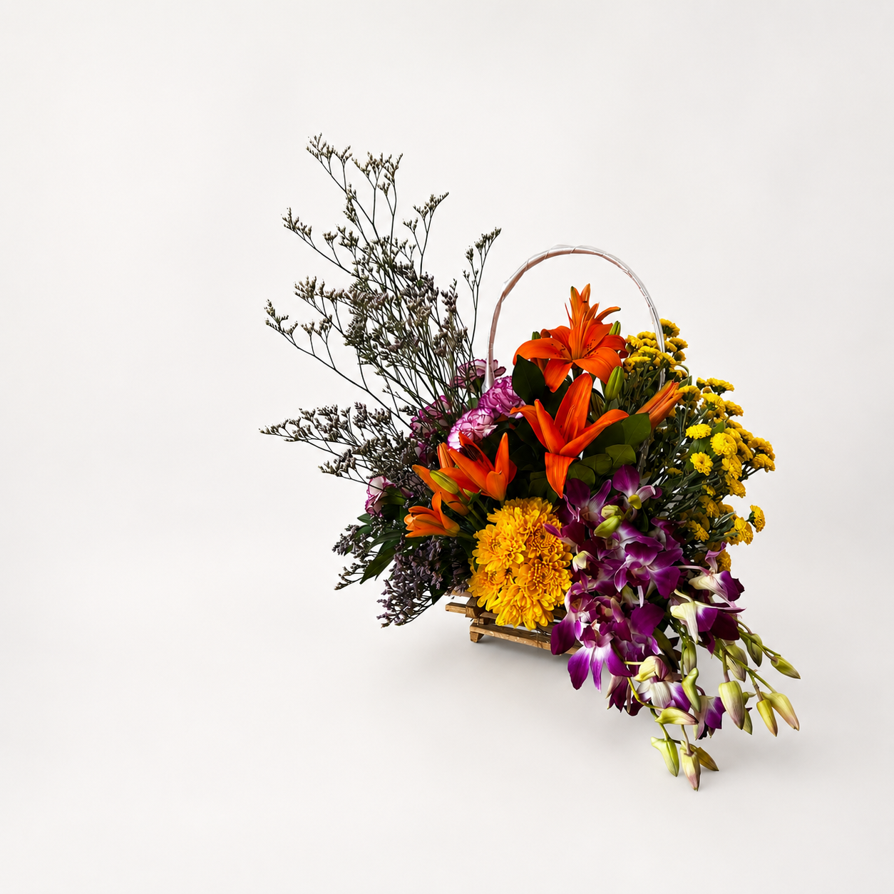 Exotic Mixed Flower Wooden Basket