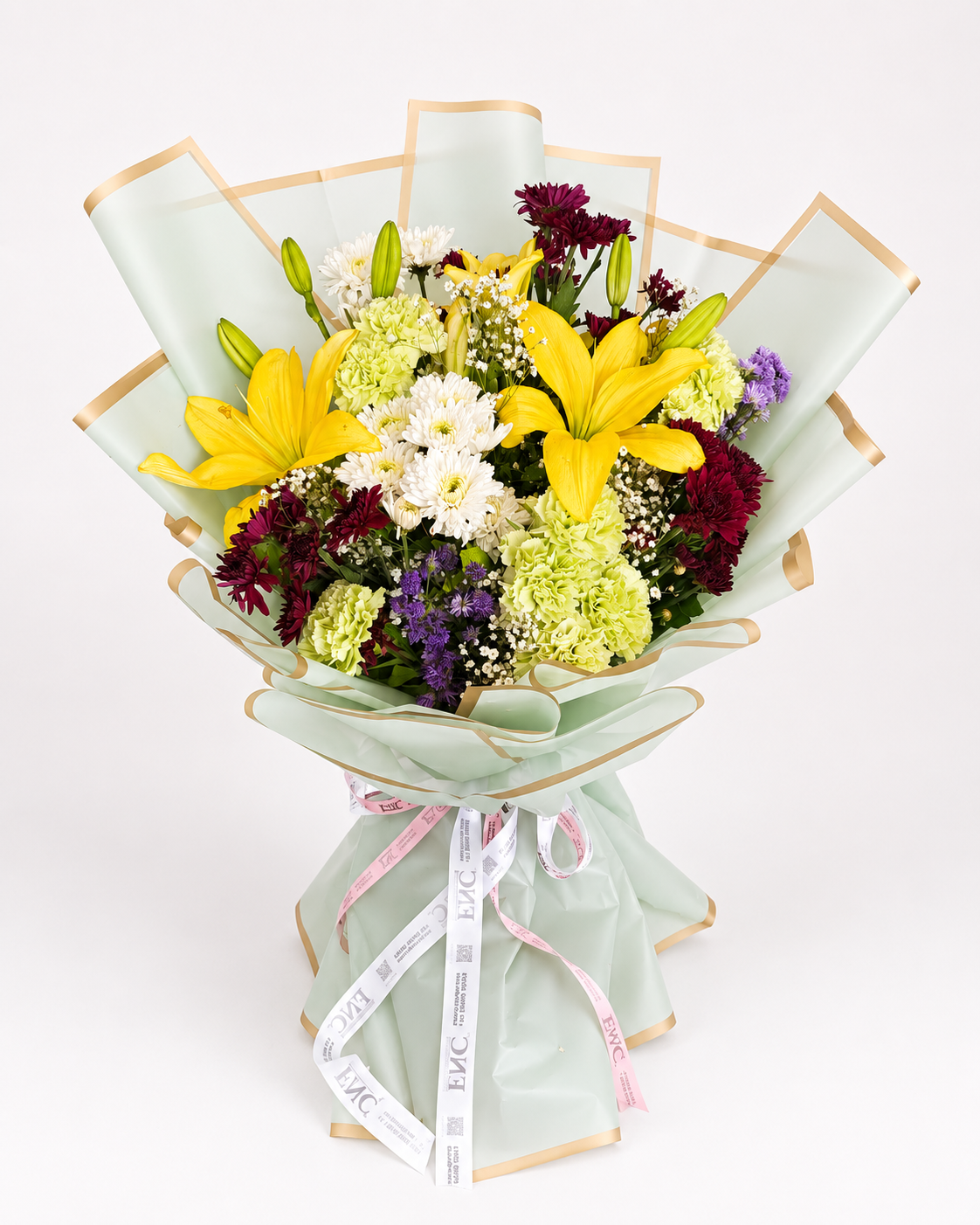 Yellow Lily & Green Carnation Bouquet