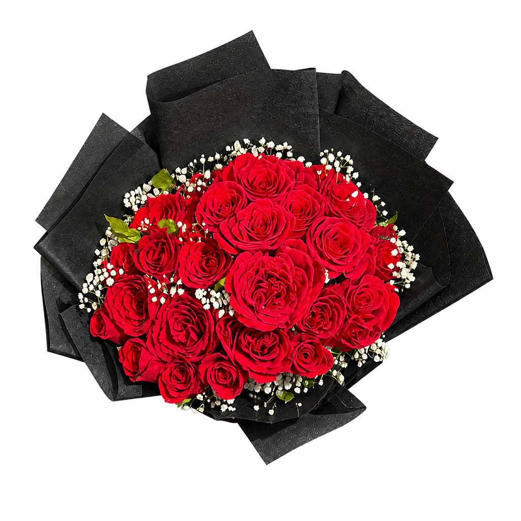 Red Roses Black Wrap Bouquet