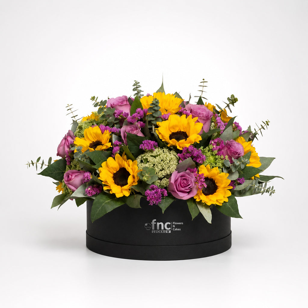 Sunflowers & Pink Roses Black Box