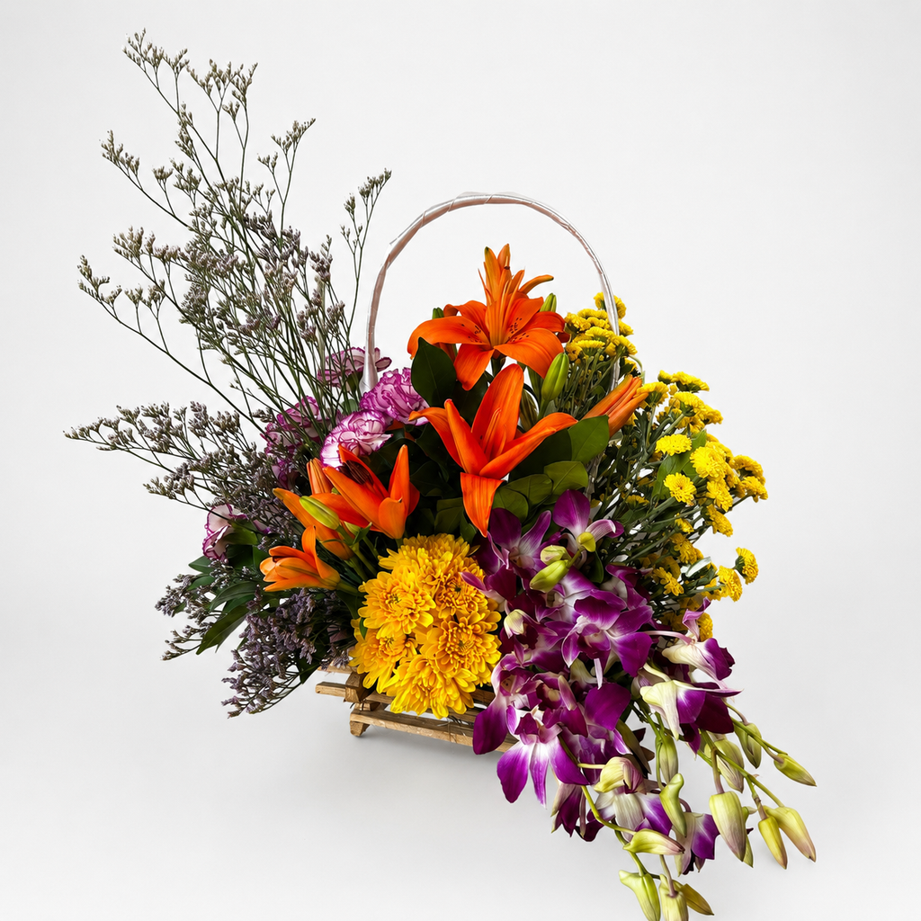 Exotic Mixed Flower Wooden Basket